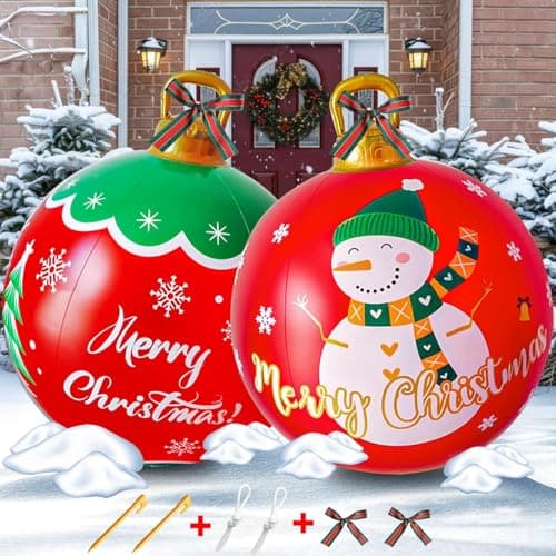 Image of LATERN 2Pcs Giant Inflatable Christmas Balls, 60CM PVC Blow Up Decoration Ball Snowman Christmas Tree Inflatable Holiday Ornament for Xmas Indoor Outdoor Home Garden Lawn Yard Porch Decoration