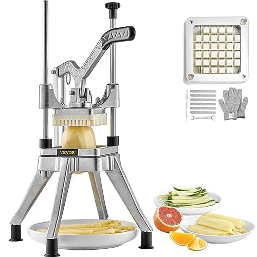 Image of VEVOR Commercial Vegetable Fruit Chopper 1/2″ Blade Heavy Duty Professional Food Dicer Kattex French Fry Cutter Onion Slicer Stainless Steel for Tomato Peppers Potato Mushroom, Sliver