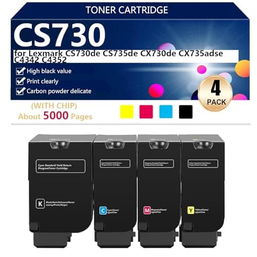 Image of CS730 Toner Cartridge Compatible for Lexmark CS730de CS735de CX730de CX735adse C4342 C4352 Printers, High Yield 5000 Pages, Clear Printing,BCMY-1 set
