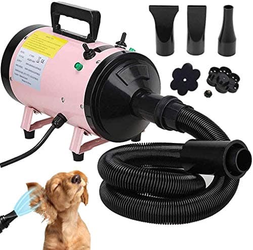 Image of 2800W Pet Dog Cat Grooming Hair Dryer Hairdryer Blaster Blower Low Noise Washer Heater with 2.5M Hose 3 Different Nozzles (Pink), 2 Year Warranty