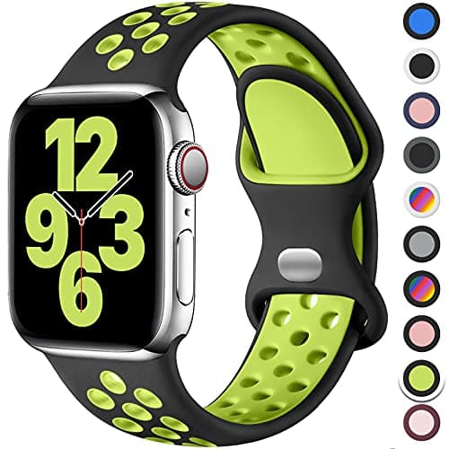 Image of Upeak Sport Strap Compatible with Apple Watch Strap 44mm 45mm 46mm 42mm 49mm, Breathable Silicone Double Hole Band for iWatch Strap Series 11 10 9 8 7 6 5 4 2 1, SE 3, Ultra 3, L, Black/Green