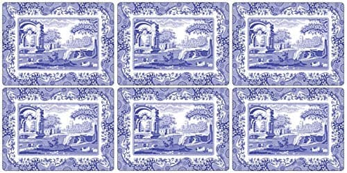 Image of Pimpernel x Blue Italian Set of 6 Placemats - Classic Blue & White Color, Cork Backed Table Mats with Heat Resistance and Stain Protection, Suitable for Everyday Dining & Entertaining