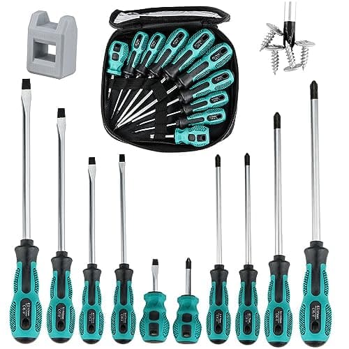 Image of Screwdriver Set 10pcs, Magnetic Screwdriver Set 5pcs Phillips Screwdrivers and 5pcs Slotted/Flat Head Screwdrivers, Chrome Vanadium Steel Made