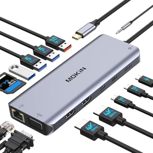 Image of MOKiN USB C Docking Station Triple Monitor, 14 in 1, Dual Monitor, USB C Dock with Dual 4K HDMI, VGA, 100W PD, Ethernet, USB 3.1-3.0-2.0, SD-TF, Audio, Multiport Hub