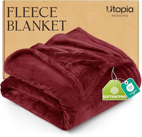 Image of Utopia Bedding Double Fleece Blanket 150x200cm – Soft Warm Lightweight Breathable Luxury Decorative Bed Throw For Sofa & Armchairs – Cosy All Weather Fluffy Blanket Gift For Men & Women, Burgundy