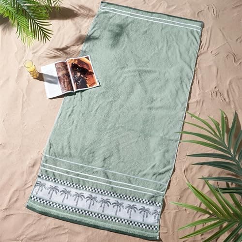 Image of Catherine Lansfield Palm Trees 90x180cm Cotton Extra Large Beach Towel Green