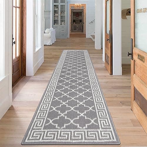 Image of SHACOS Non Slip Runner Rug for Hallway 60x240 cm Long Grey Washable Kitchen Runner Narrow Carpet for Entryway Laundry Room