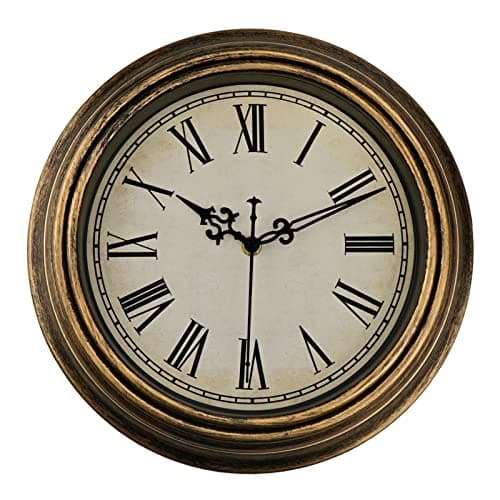 Image of DIYZON Retro Wall Clock, 12'' Vintage Silent Non-Ticking Classic Clock, Roman Numerals for Easy Reading, Powered Quartz Clock Battery, Decorative for Bedroom, Kitchen, Office