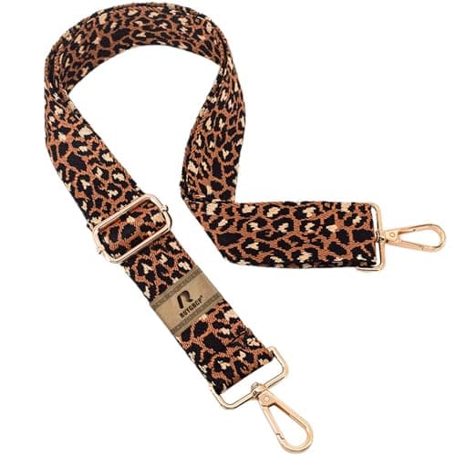 Image of ROYGBCP Replacement Purse Strap Shoulder Strap Adjustable Crossbody Strap for Women Crossbody Wide Shoulder Bag, Brown Leopard Print-gold Hardware, 28-51 inches