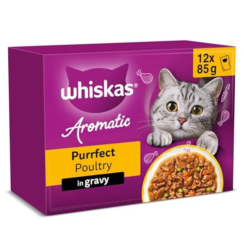 Image of WHISKAS AROMATIC Adult Wet Cat Food in Gravy 12x85g Purrfect Poultry (Pack of 4)