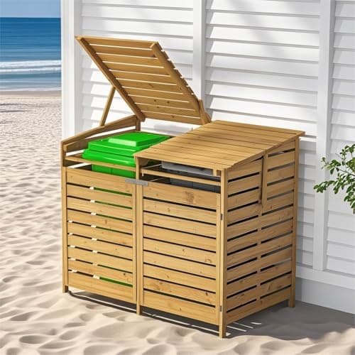 Image of Warmiehomy 2 Wheelie Bin Storage 2 x 240L Wooden Bin Storage for Wheelie Bins, Wooden Recycling Bins Store Outdoor, 1 CM Thick Wood Board, 149 x 86 x 122.5 CM, Yellow