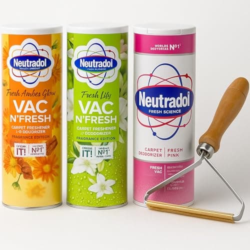 Image of Shake and Vac Carpet Cleaner Powder Bundle | Vac N Fresh Carpet Cleaner Freshener Deodoriser Powder, Removes Odor & Enhances Freshness | Multi Scent Bundle (3 Pack) with Lint Remover