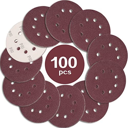 Image of STEBRUAM 100PCS 125mm Sanding Discs 80 Grit, 5 Inch 8 Hole Hook and Loop Sanding Pads for Random Orbital Sander