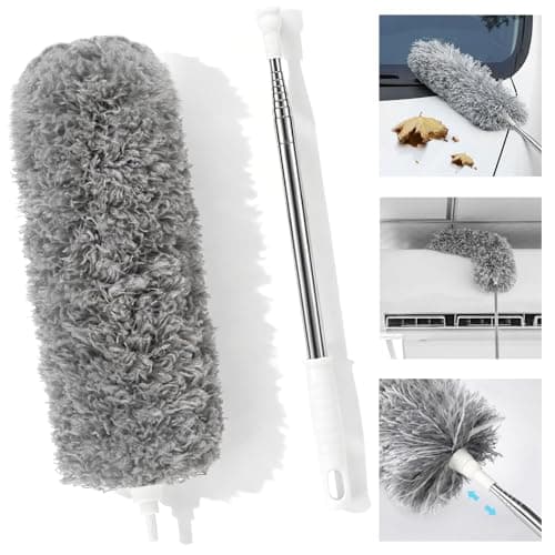 Image of Feather Duster,Extendable Duster Microfiber Long Extension Pole Scratch Resistant Cover, Washable, Cleaning High Ceiling Fans, Blinds, Cobweb (Grey)