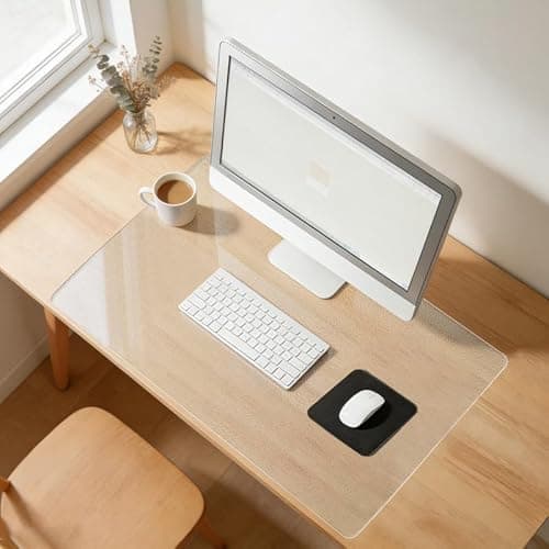 Image of HAGOT Clear Desk Mat, Non-slip PVC Desktop Protector, Heat Resistant & Waterproof Desk Pad for Home and Office, 80x40cm
