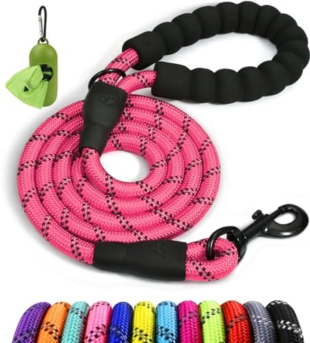 Image of Taglory Rope Dog Lead with Soft Padded Handle, 1.2 m Reflective Lead and Multi-Colour for Small Dogs, 1.0 cm, Pink