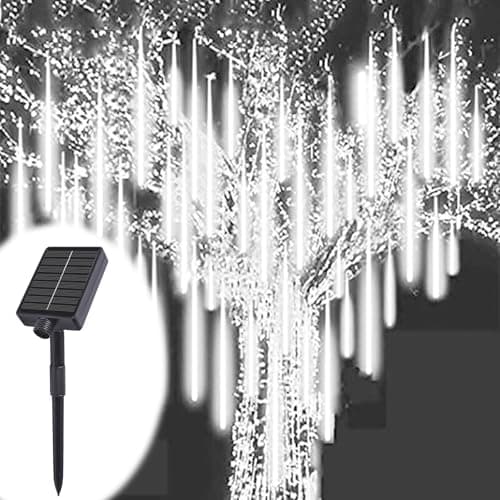Image of ACESOME Solar Outdoor Christmas Lights, Meteor Shower Lights, 30CM 8 Tube Icicle Lights Outdoor, Waterproof Falling Rain Light for Halloween, Xmas Decorations, Window, Wedding & Party (White)