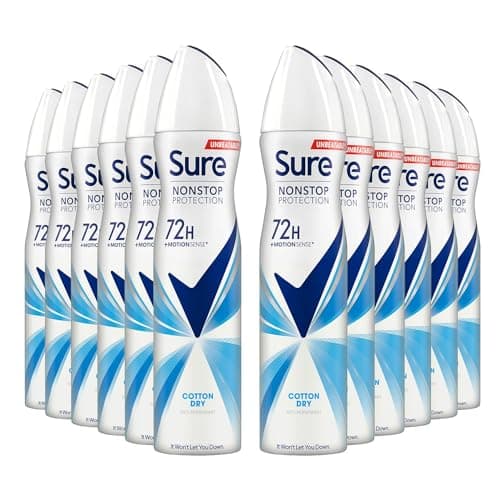 Image of Sure Antiperspirant 72H Nonstop Sweat and Odour Protection Alcohol-Free Body Spray Anti-White Markswith Fresh and Clean Multi Fragrance Deodorant for Women, 250ml (Cotton Dry, Buy 12)