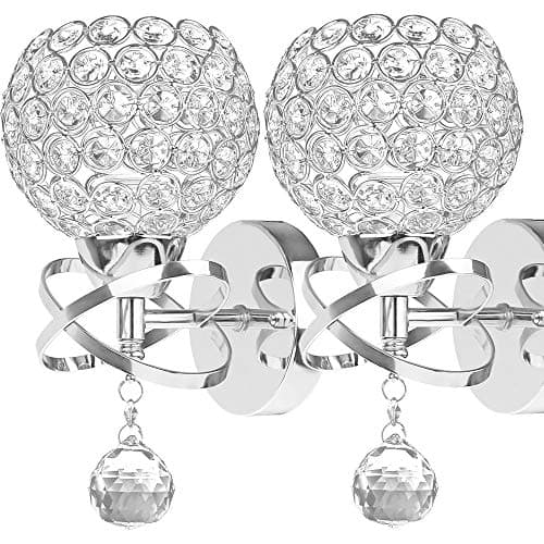 Image of ALLOMN Modern Style Wall Lamp, Crystal Pendant Wall Lamps Bedroom Aisle Living Room Walls Lamp Holder E14 Socket (Bulb Not Included) (No Pull Switch, 2 Pack)