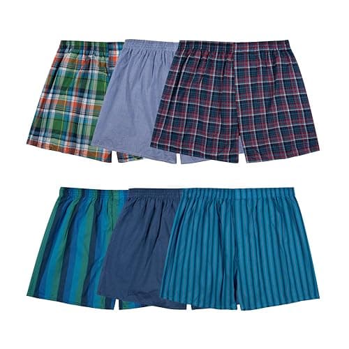 Image of Fruit of the Loom Men's Tag-Free Boxer Shorts (Knit, Woven-6 Pack-Assorted Colors, Large