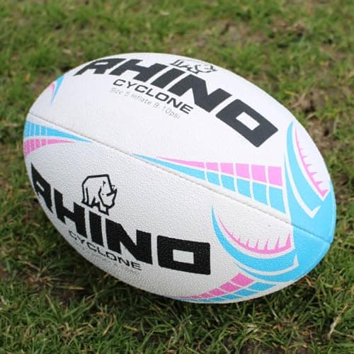 Image of Rhino Rugby Ball Cyclone White/Light Blue/Pink Size 5