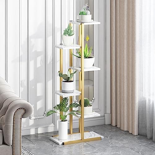 Image of Plant Stand Indoor Outdoor, 6 Tier 7 Potted Metal Flower Pot Holder, 106 cm Tall Plant Shelf, Corner Flower Stand, Space-Saving Metal Plant Holder for Patio Garden Living Room Balcony (White)