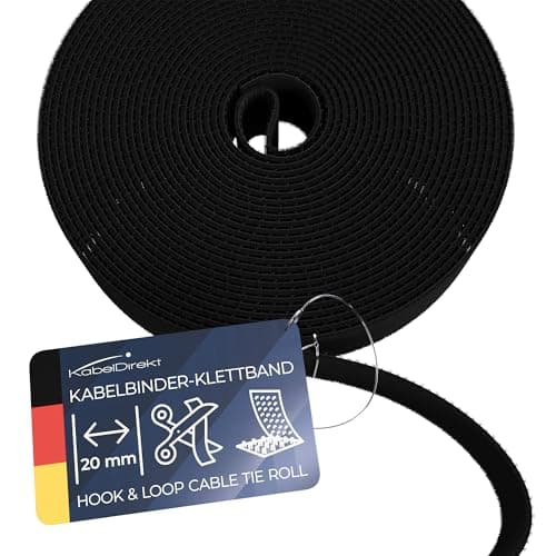 Image of KabelDirekt – Hook and Loop Cable Ties – 5 m × 20 mm – Environmentally Friendly Cable tie roll, Individually cuttable & Reusable (Cable Protecting – Black)