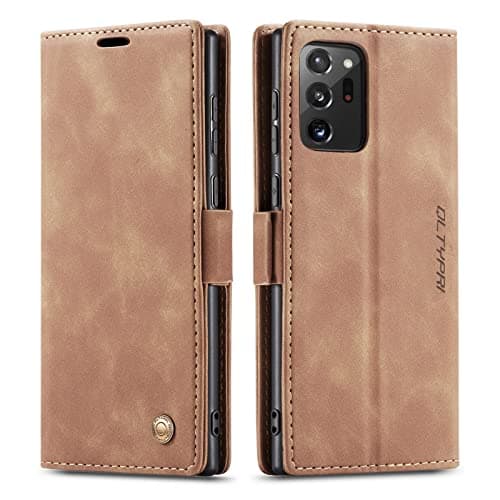 Image of QLTYPRI Case for Samsung Galaxy Note 20 Ultra, Vintage PU Leather Wallet Case Card Slot Kickstand Magnetic Closure Shockproof Flip Folio Case Cover Compatible with Samsung Galaxy Note 20 Ultra - Brown