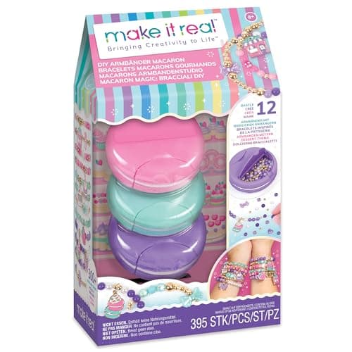 Image of Make It Real Macaron Bracelet Maker - Bracelet Making Kit with Dessert Themed Charms & Beads - Jewellery Craft Sets for Girls Ages 8+ - Create 12 Bracelets with Included Macarons, Birthday Gift