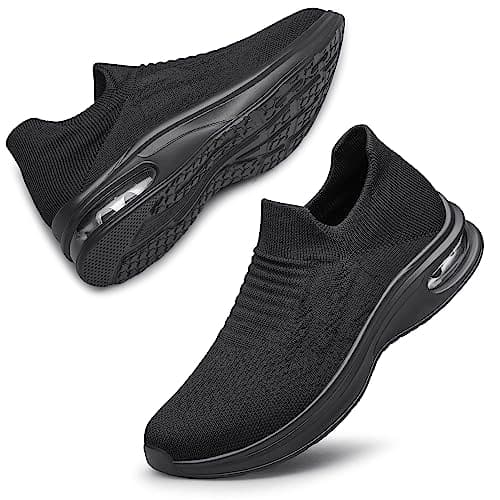 Image of Womens Walking Shoes Non Slip Running Shoes Breathable Workout Shoes Slip On Trainers Black Size 3