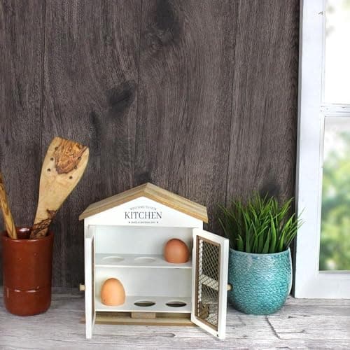 Image of Marco Paul Wooden Egg House - Cream-Colored Holder for 6 Eggs, Shabby Chic Food Storage Cupboard with Doors for Your Rustic Kitchen