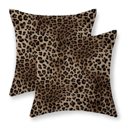 Image of JEFERSO Brown Leopard Print Pillow Covers 18x18 Set of 2 Cheetah Pillow Cases Animal Skin Cheetah Print Modern Decorative Throw Pillows Outdoor Farmhouse Decorations Cushion Case for Couch Sofa Room