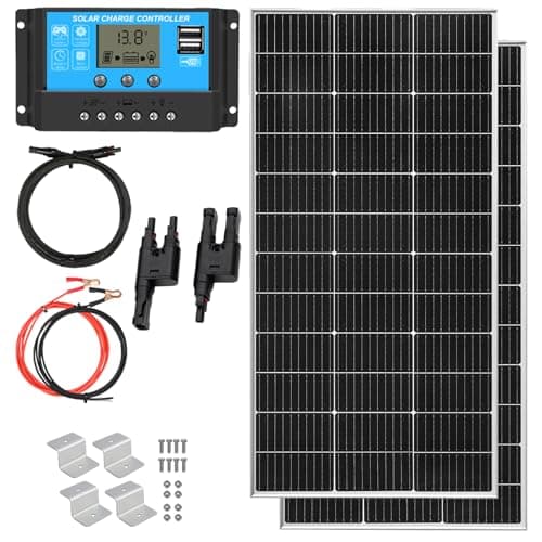 Image of XINPUGUANG Solar Panel Kit 240W: 2 Monocrystalline Solar Panels 120W 12V + 30A Charge Controller + 3m Cable + Z Clamps for Camper Van, Caravan, Home