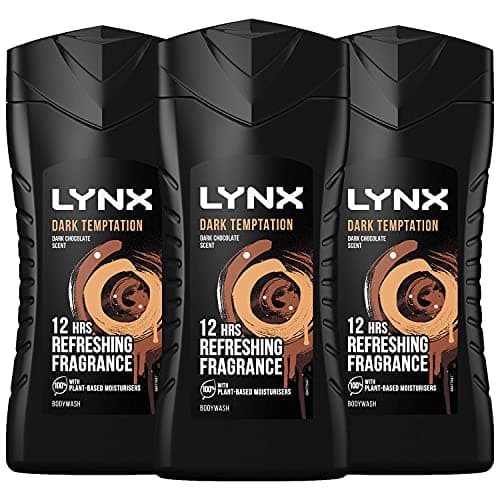 Image of 3 Pack of Lynx Dark Temptation 12 Hours Shower-Fresh Refreshing Dark Chocolate Scent Body Wash, 225ml with Plant-based Moisturisers, Keep Smelling Irresistible!