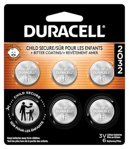 Image of Duracell 2032 Lithium Battery, 6 Count (Pack of 1), Child Safety Features, Compatible with Key Fob, Tea Light Candles and Other Devices, CR2032 Battery