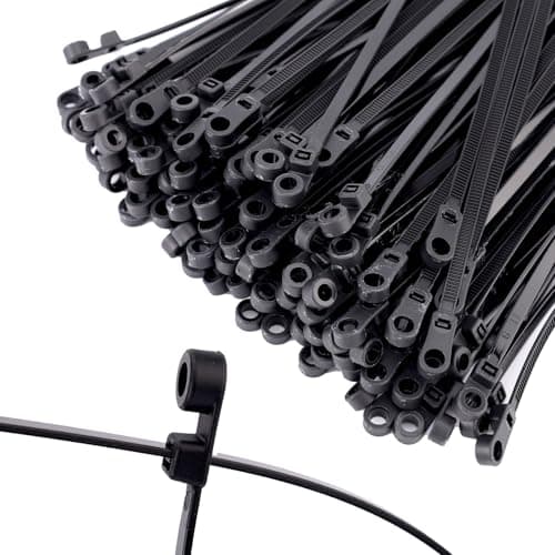 Image of Gosknor 200pcs 11.8in Black Cable Ties with Screw Hole, Heavy Duty Nylon Wire Fasteners Self-Locking Zip Ties Straps for Indoor & Outdoor Cable Cord Management, Organizing, Bundling