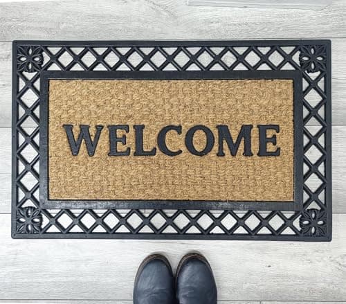 Image of Vapinity 45 x 75cm Coir Rubber Door Mat – Heavy Duty Non-Slip Outdoor Doormat for Garden, Patio, Front Door, Indoor Entrance – Large Welcome Mat, Natural Coir with Durable Rubber Elements [Design05]