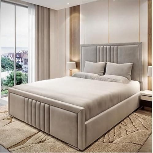 Image of Luxury Plush Velvet Georgia Panelled Bed Frame with Ottoman Gas Lift Storage (Silver plush, 6ft super king)