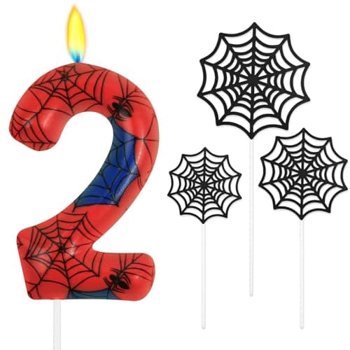 Image of Alaoo Spider Theme Party Candles, Birthday Number Candle with 3Pcs Spider Web, Cake Topper Candle for Boys Girls Themed Birthday Halloween Party Decorations (Number 2)