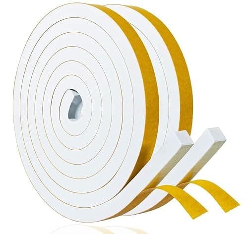 Image of Adhesive Weather Stripping Foam Tape 12mm(W) x 10mm(T) Draught Excluder Tape for Door Window SoundProof Weather Strip Tape Seals for Gap Seal, 2 Rolls Total 4M Long, White