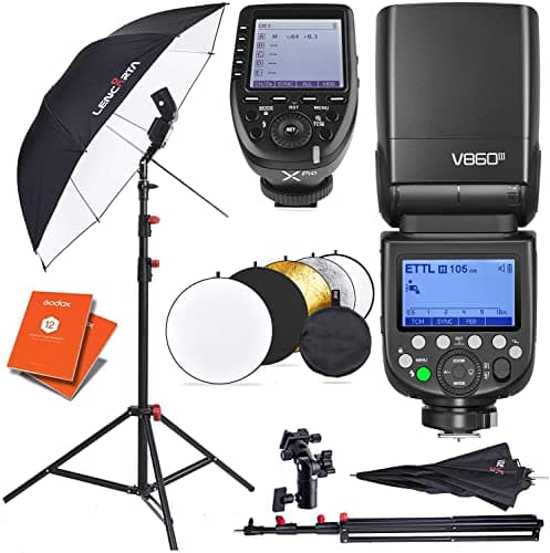 Image of GODOX V860III-S On Camera Flash Speedlite Kit with XPro Trigger, Light Stand, Reflective Umbrella, Stand Mount & 5 in 1 Reflector Compatible with Sony Cameras + 12 Month Extended Warranty Card (3 Yrs)