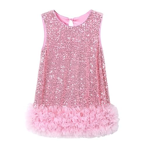 Image of Miipat Toddler Girls Dress Sequin Girl Dresses Elegant Princess Kids Dress for Birthday Party Wedding（Lightpink 110 3-4 Years