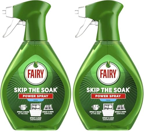 Image of Fairy Skip The Soak Power Spray Fresh 650ml, Pre-Treatment Spray For Dishes and Kitchen, Effective On 100Percent Kitchen Grease, Anti Grease Remover, Degreaser, Fast and Effortless Clean (Pack of 2)