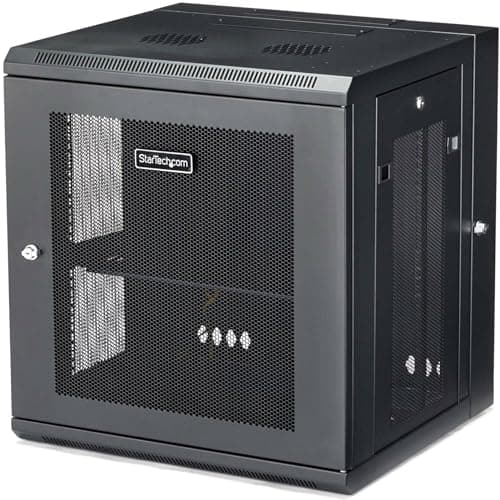 Image of StarTech.com 4-Post 12U Wall Mount Network Cabinet with 1U Shelf, 19in Wall-Mounted Server Rack Kit, Up to 16in Mounting Depth, Ships Fully Assembled