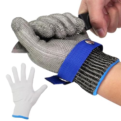 Image of AovYoo Level 5 Cut Resistant Gloves, Men Protective Safty Work Gloves Chain Mail Gloves Kitchen Mechanics Heavy Duty Butcher Gloves Meat Cutting, Oyster Shucking, Mandolin Slicing (XL)