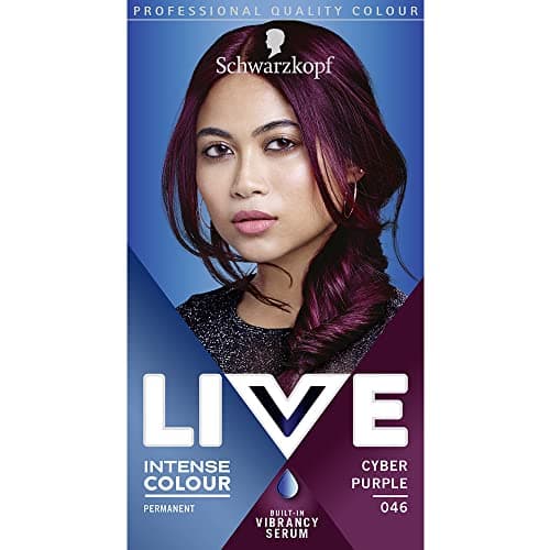Image of Schwarzkopf LIVE Intense Colour, Long Lasting Permanent Purple Hair Dye, With Built-In Vibrancy Serum, Up To 70% Grey Coverage, Cyber Purple 046