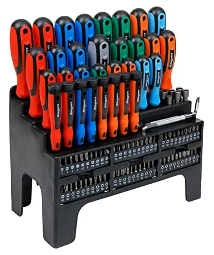 Image of Siegen by Sealey Screwdriver, Bit & Nut Driver Set, 100pc, Colour-Coded with Display Stand - S01248