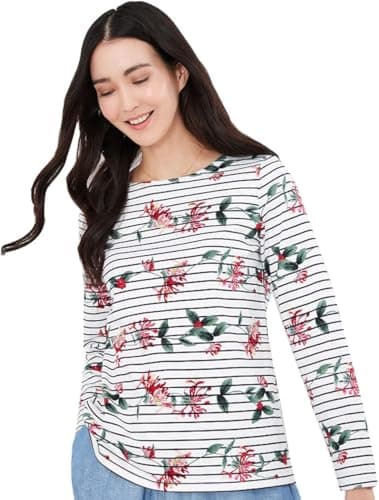 Image of Joules Womens Harbour Print Long Sleeve Jersey Top - Floral Cream Stripe - 26