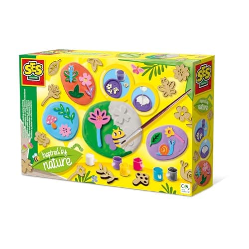 Image of SES Creative 14036 - Botanical relief casting and painting - Inspired by nature, make your own moulds with nature, fast-drying plaster, complete set for children 5 years and older