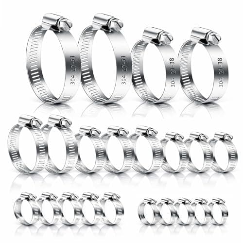 Image of 22 Pcs Hose Clips Set, Adjustable 6-51mm Hose Clamps, 304 Stainless Steel Hose Screws Pipe Clamps Clips Assortment Set for Garden, Pool, House Gas Pipe Tube(7 Sizes)